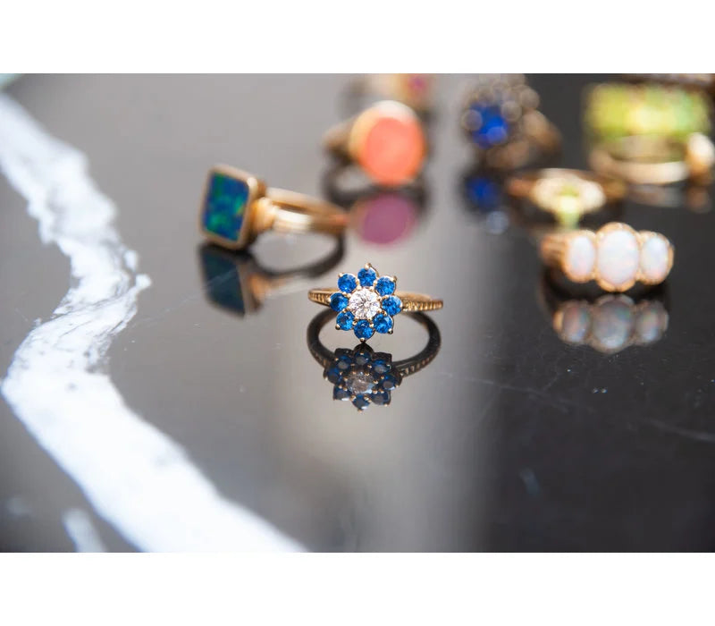 Chérie Goldplated Ring Bloem Blauw transparant