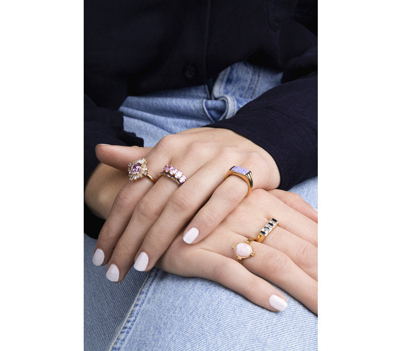 Chérie Goldplated Ring Ovaal Marmer Licht Roze