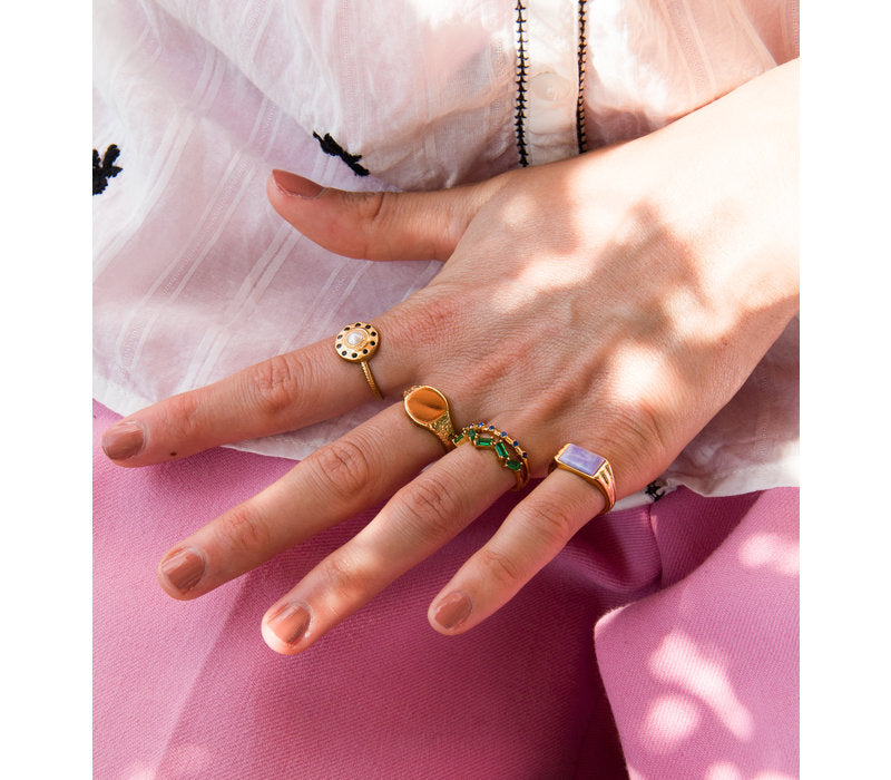Chérie Goldplated Ring Rechthoek Marmer Lila
