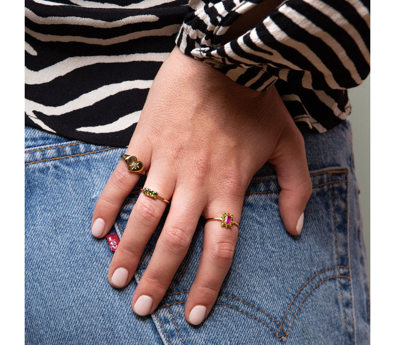Chérie Goldplated Ring Rechthoek Bloem Roze Groen