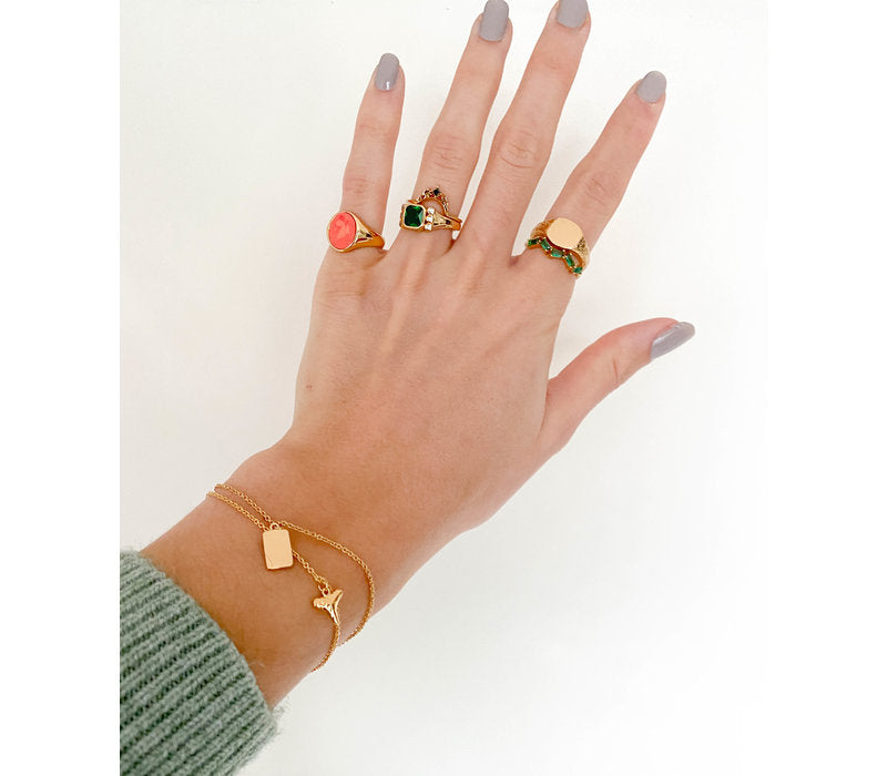 Chérie Goldplated Ring Zegel Oval Koraal