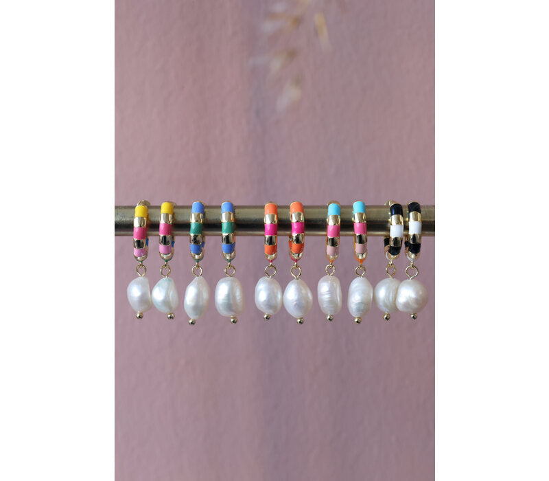 Sunlight Goldplated Hoop Parel Strepen Roze Oranje