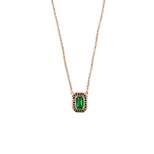 Amour Goldplated Ketting Rechthoek Groen Zwart