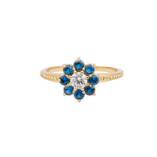 Chérie Goldplated Ring Bloem Blauw transparant