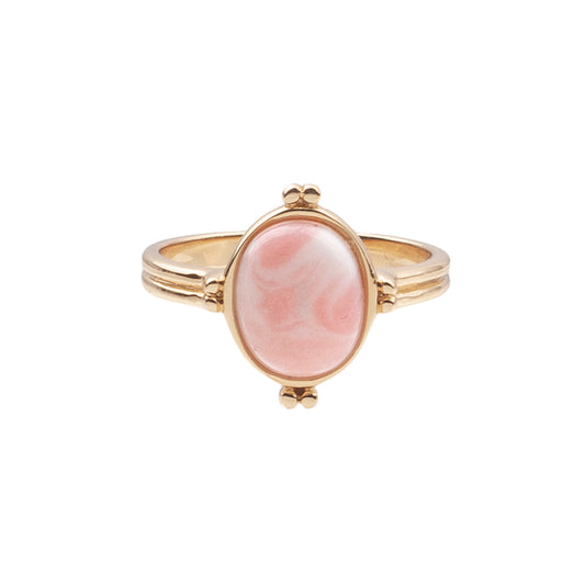 Chérie Goldplated Ring Ovaal Marmer Licht Roze