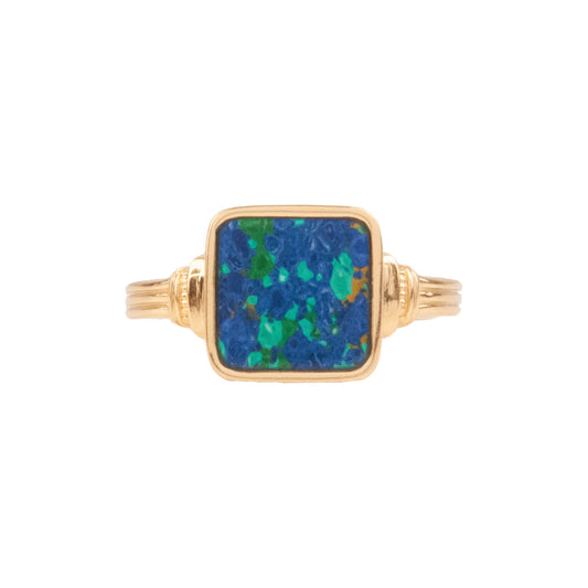 Chérie Goldplated Ring Vierkant Blauw