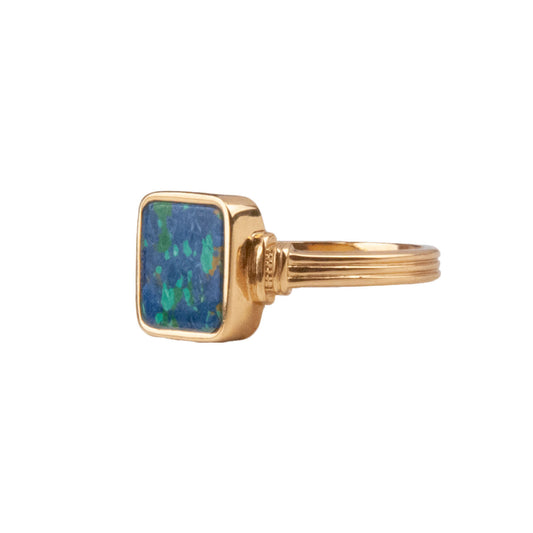 Chérie Goldplated Ring Vierkant Blauw
