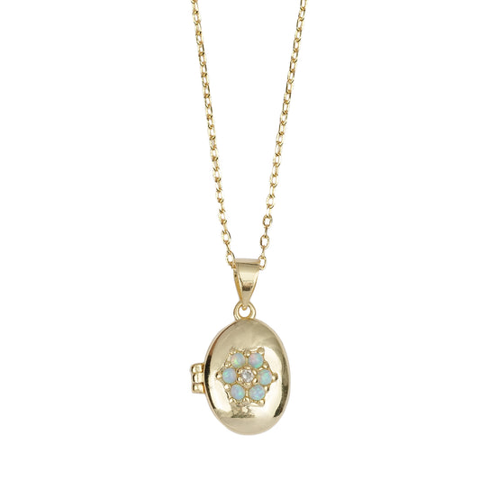 Sunlight Goldplated Ketting Medaillon Blauwe Bloem