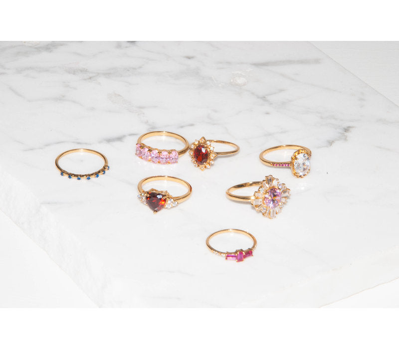 Chérie Goldplated Ring Kruis Roze Transparant