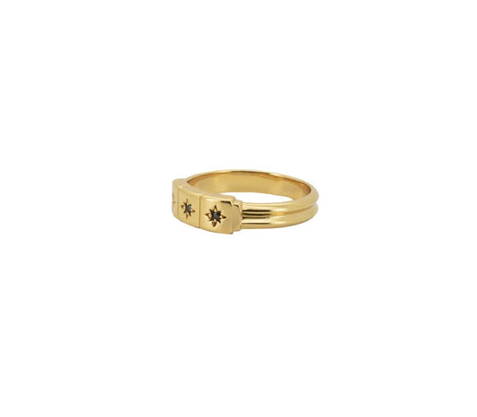 Chérie Goldplated Ring Three Squares Star Black