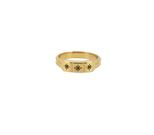 Chérie Goldplated Ring Three Squares Star Black