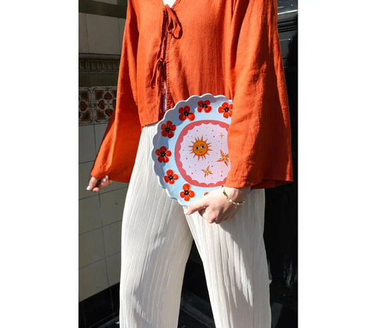 Grote Ronde Schaal Blauw met Klaprozen