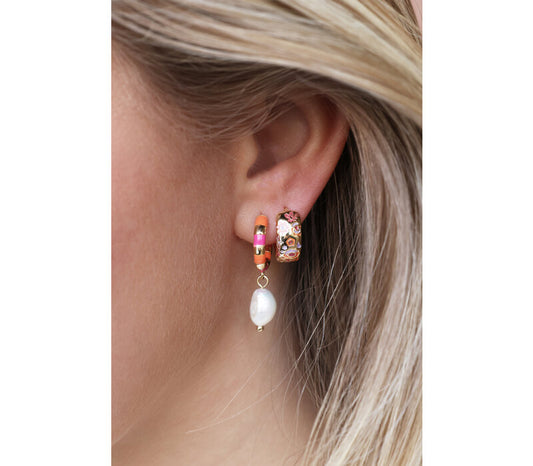 Sunlight Goldplated Hoop Parel Strepen Roze Oranje